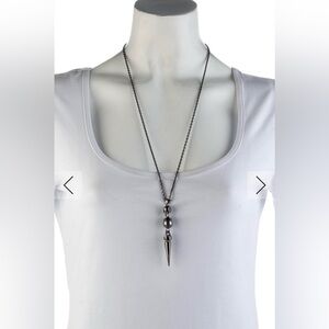 Rare Alexander McQueen Dark Silver Skull/Pearl/Spike Long Necklace $590